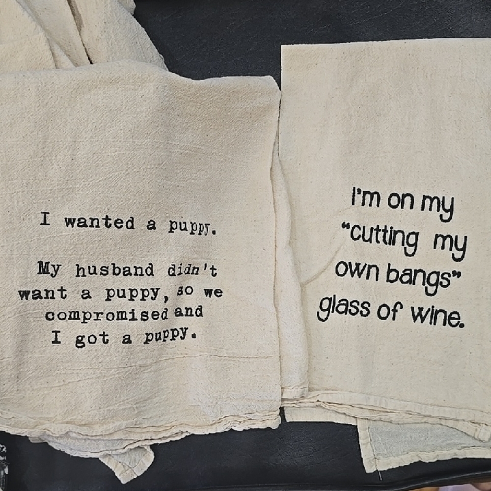 Humorous Kitchen Towels Set - Cream